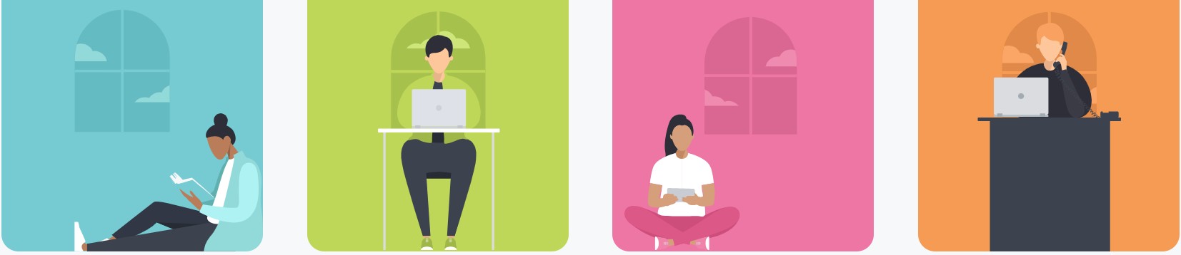 Images of people enjoying different library activities